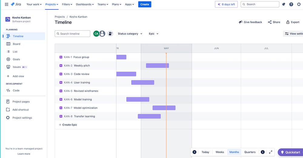 a Preview of the Timeline View in Jira.