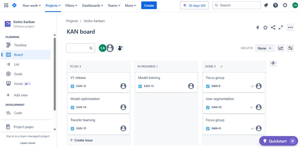 Setting Up Kanban Boards for a Software Project in Jira.