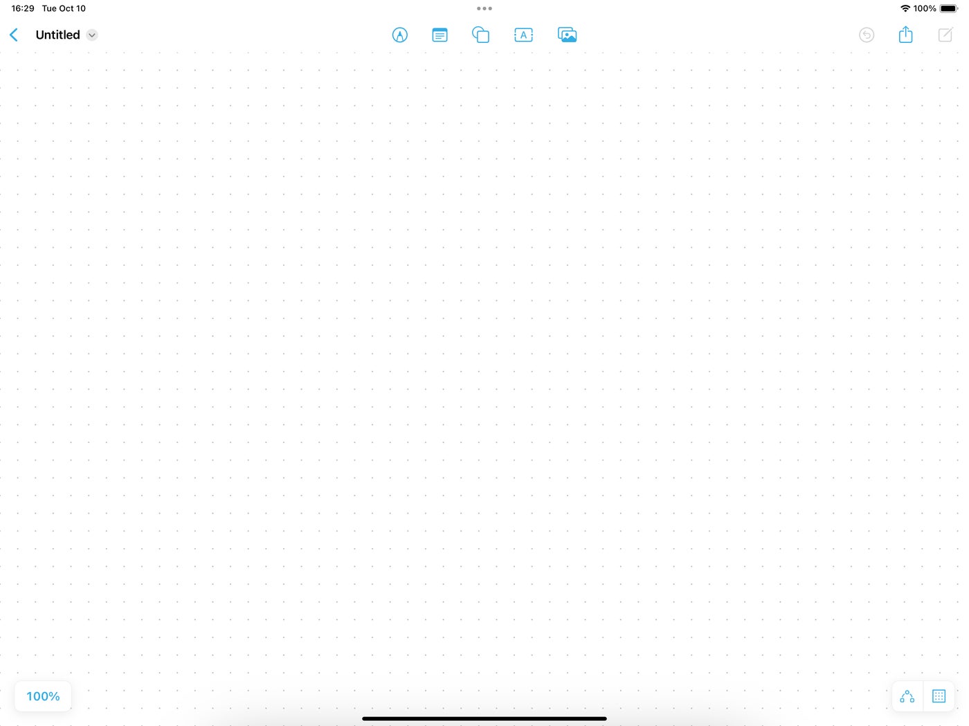 Screenshot Showing the Interface of a New, Blank Freeform Board on Ipad.