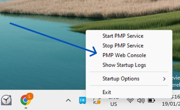 Opening the Pmp Web Console.