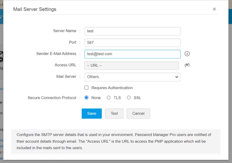 Manageengine Mail Server Settings.