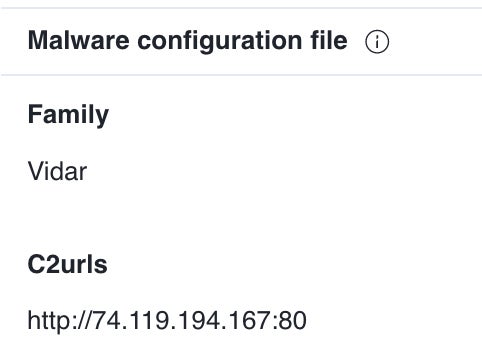 Zip File Contains Vidar Malware with an Identified C2 Server.