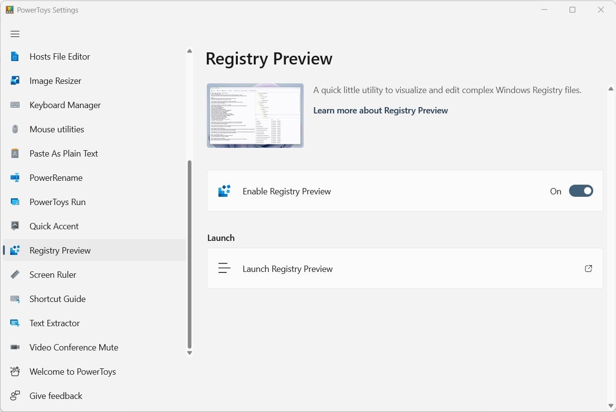 Open the Registry Preview Utility from the Powertoys Menu.