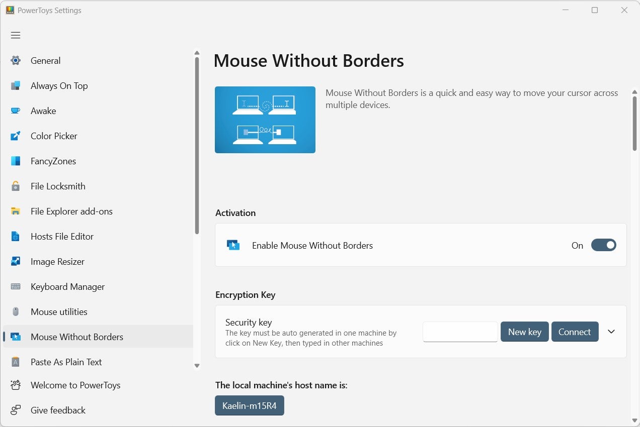 Note the Options in the Mouse Without Borders Menu for Selecting Different Devices to Move the Cursor Across. Image: Mark Kaelin/roosho