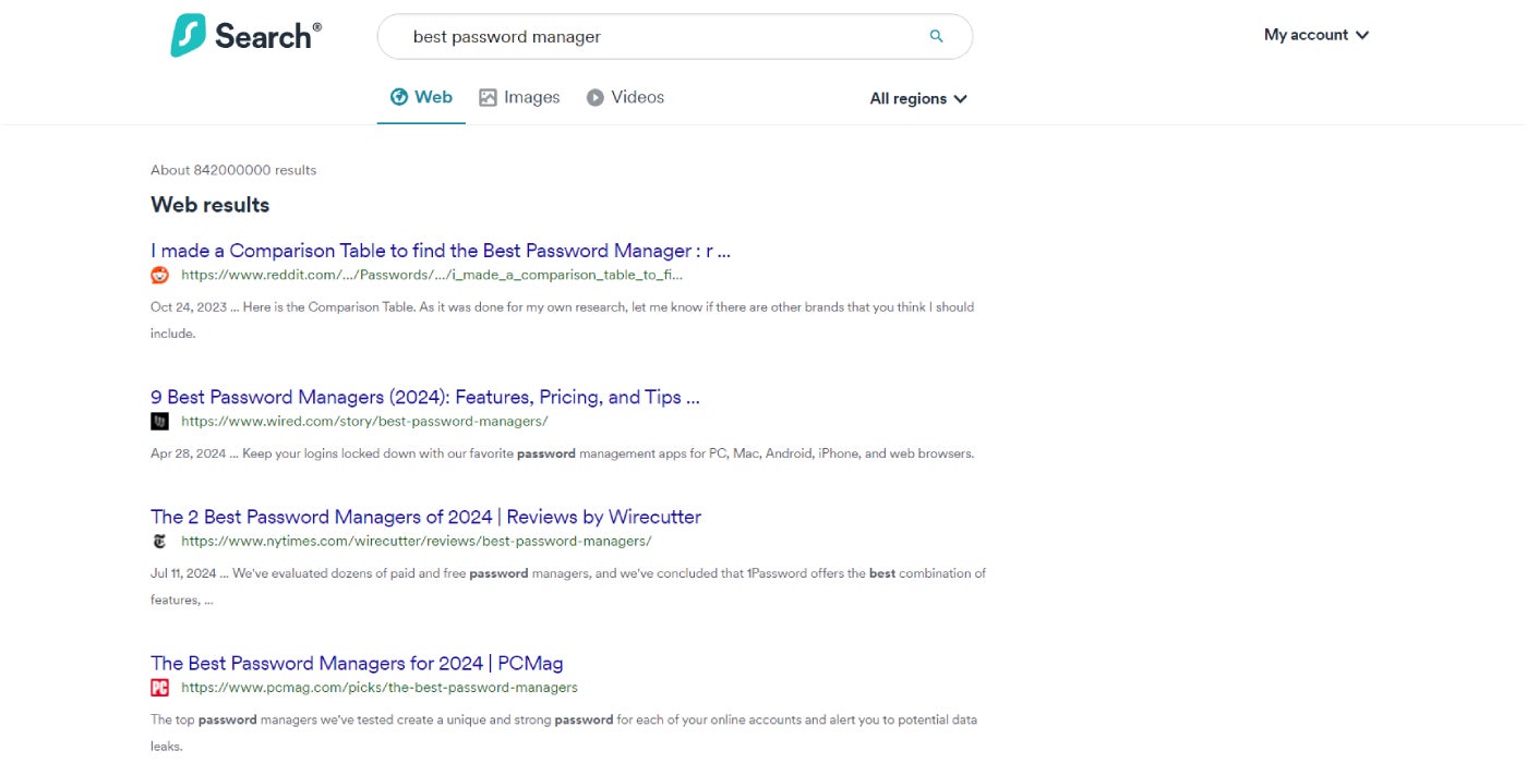 Best Password Manager in Surfshark Search.