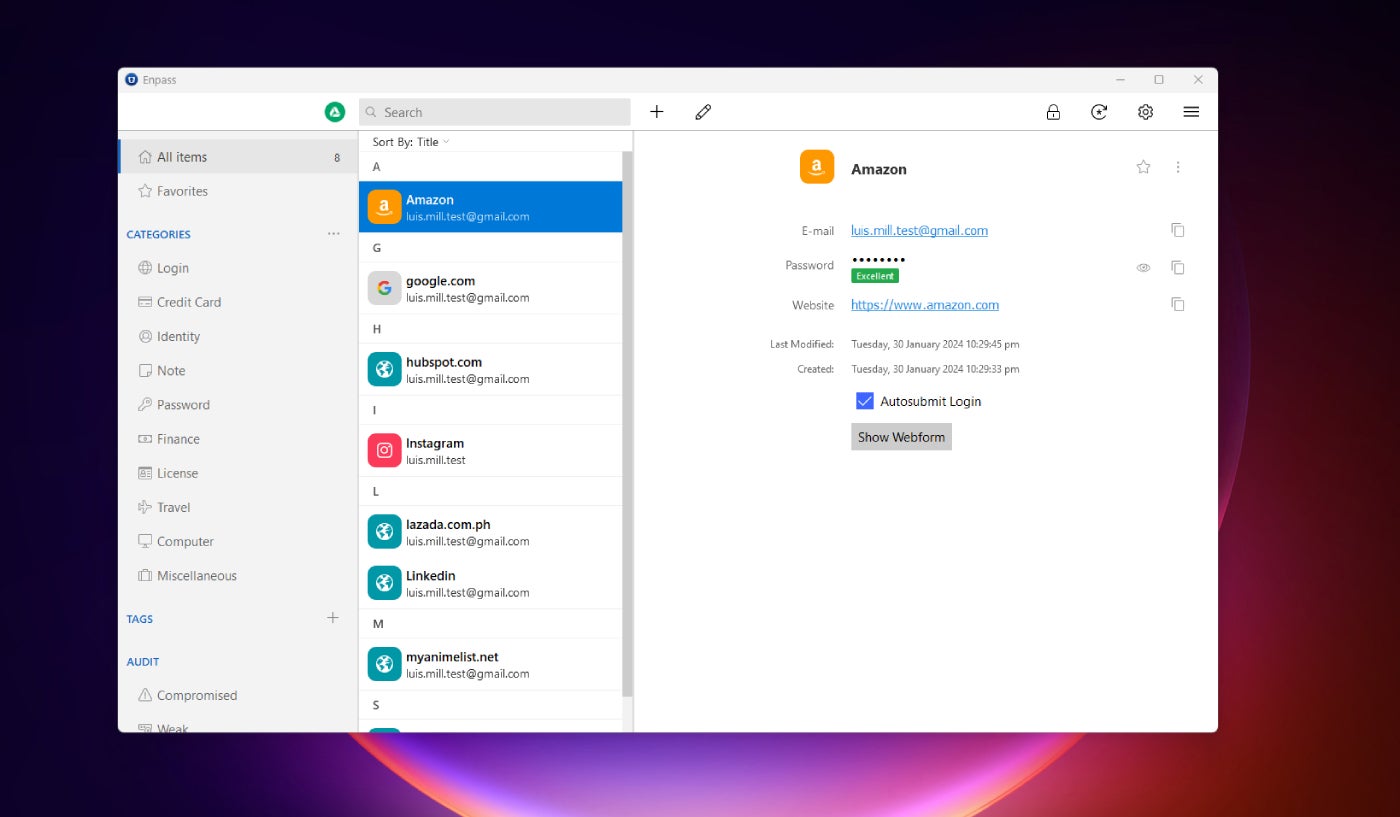 Enpass Vault on Desktop.