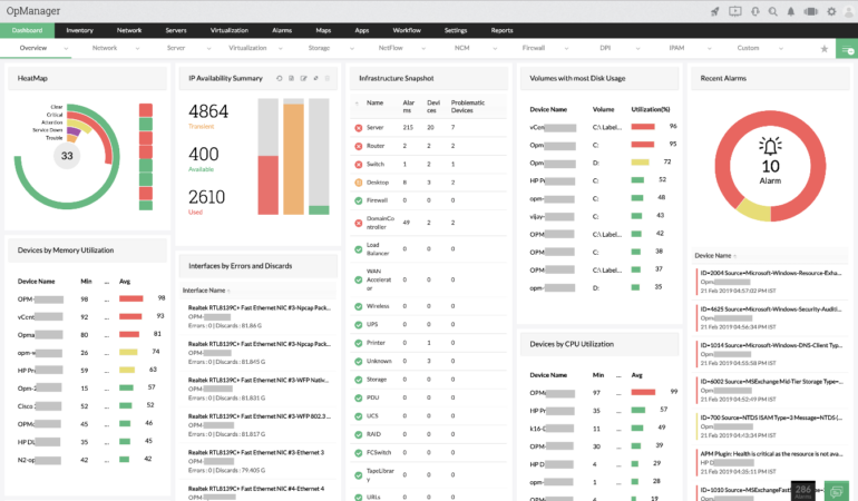 Manageengine Opmanager Dashboard.