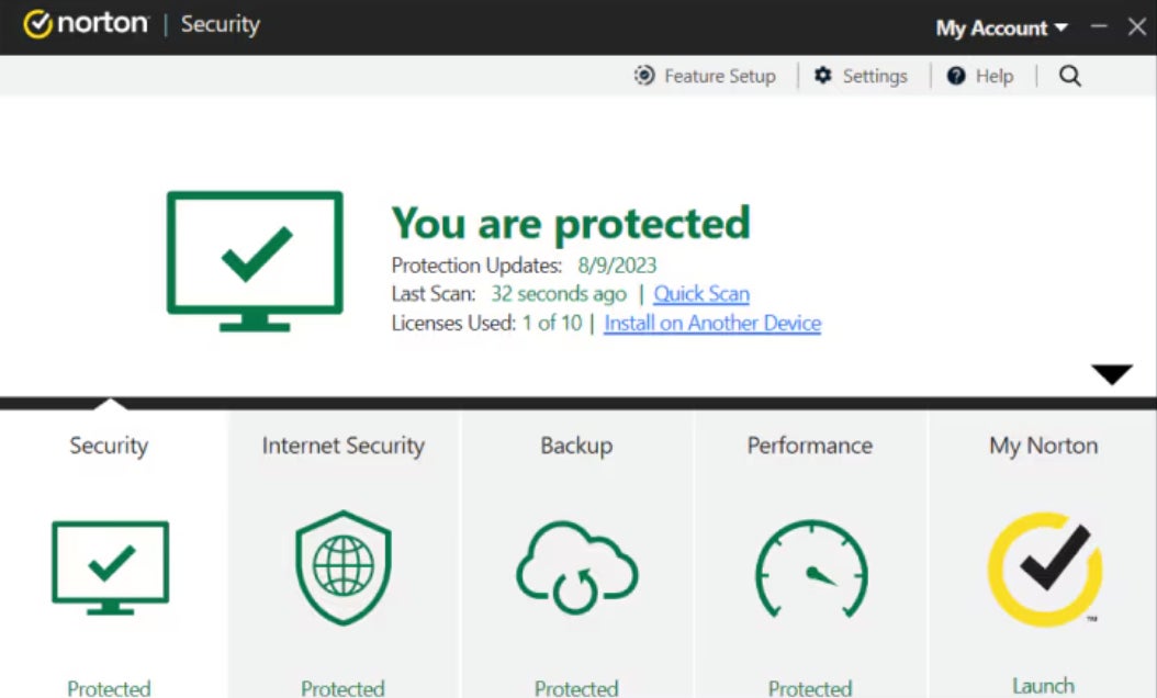 the Main Dashboard in the Norton Small Business Software.