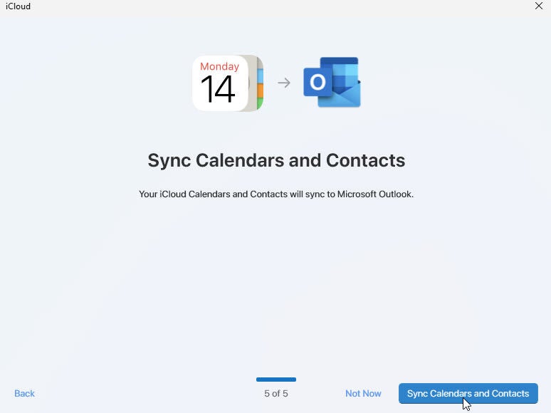 Screenshot Showing a Message to Sync Calendars and Contacts