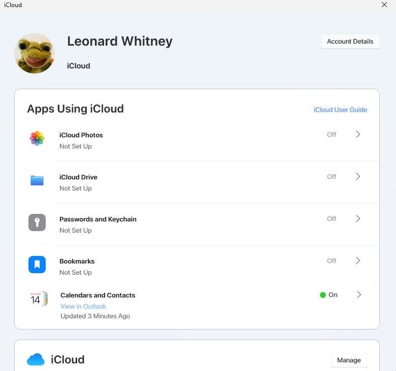 Screenshot Showing Apps Using Icloud