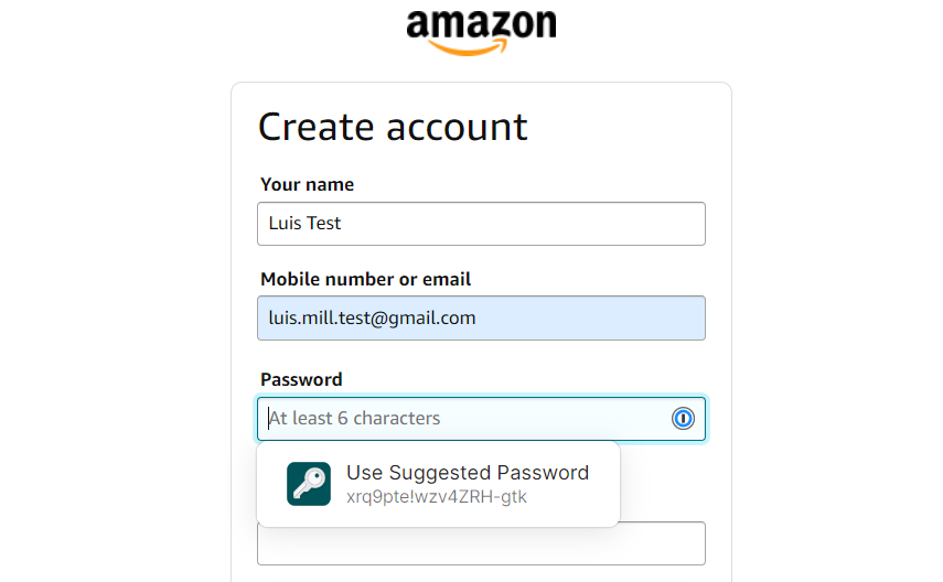 Amazon Requires at Least Six Characters in Its Password Field.