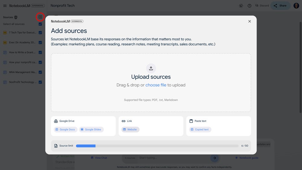 Add Sources Window Interface.