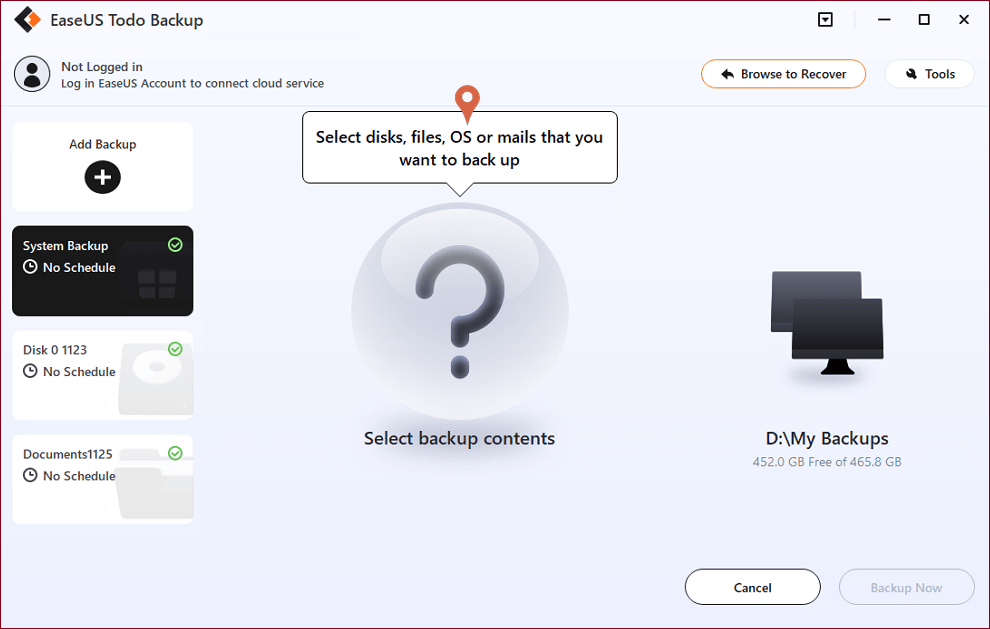 Ui of Easeus Todo Backup Home
