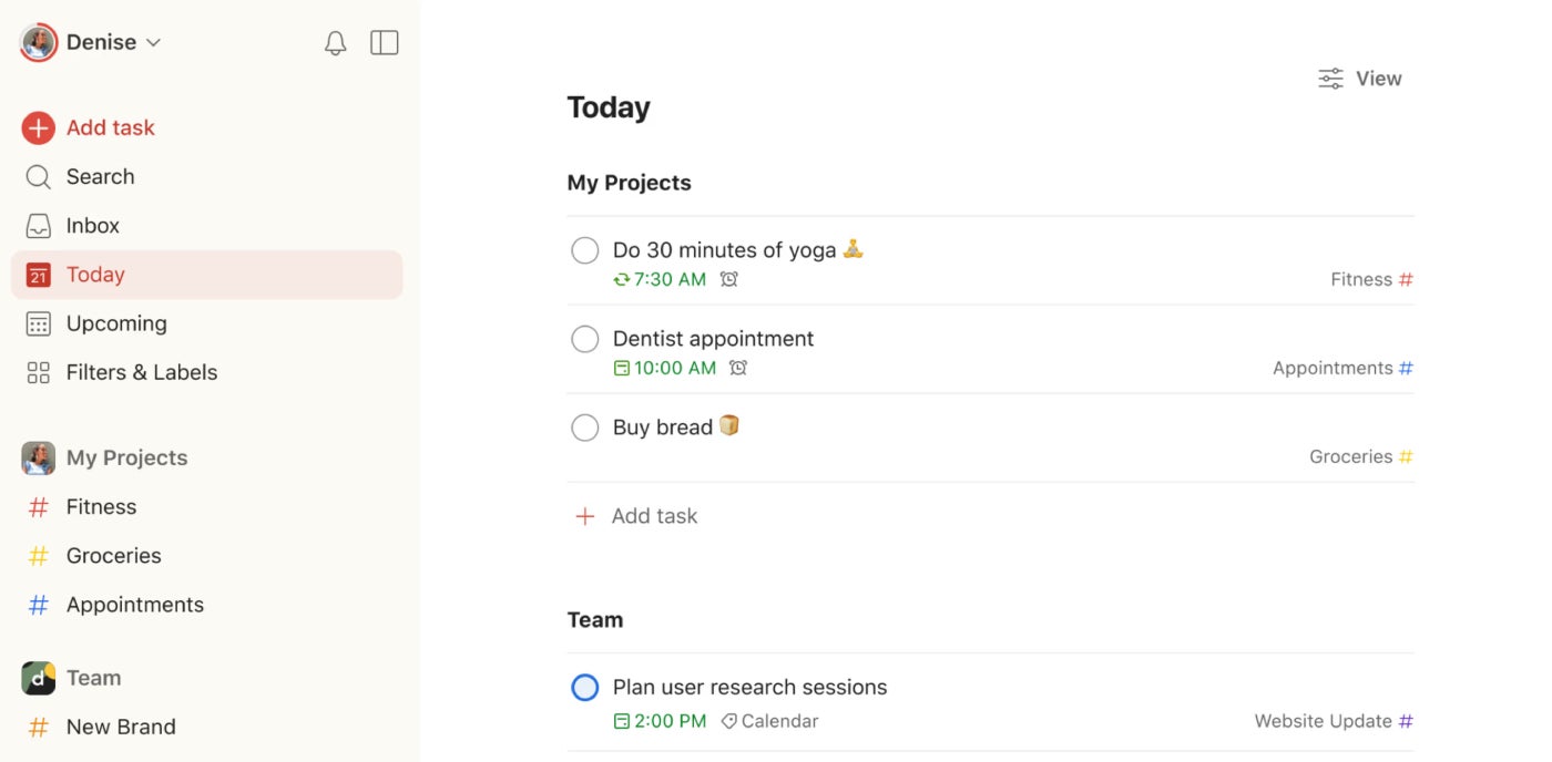 Todoist Sample To-do List.