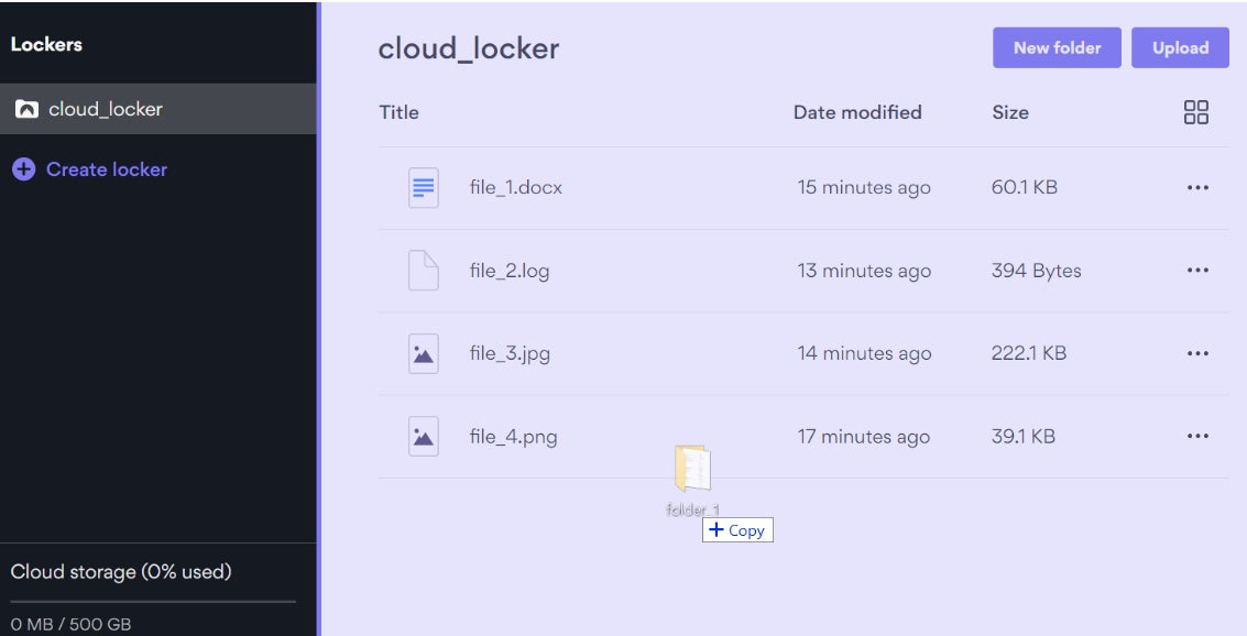 Dragging and Dropping Folders in Nordlocker.