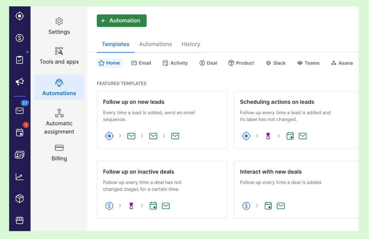 Pipedrive Automation Template Page.