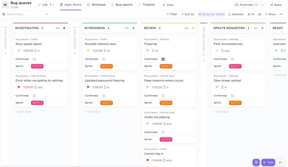 Clickup Agile Board View.