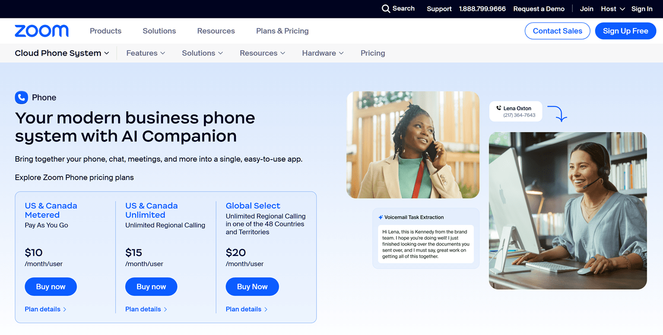 Zoom's cloud phone system is your modern business phone system with AI companion and international phone plans.