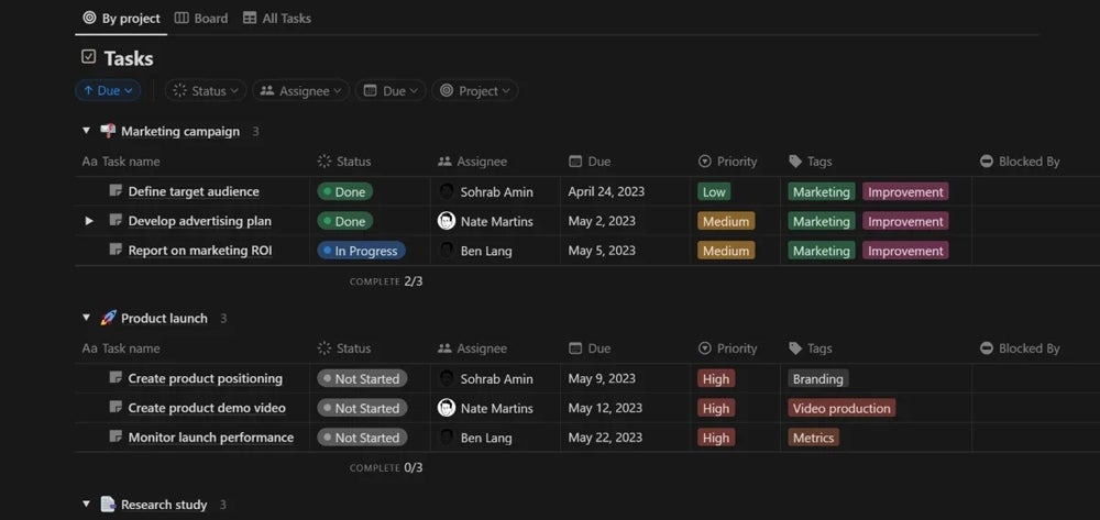 a Projects and Tasks Template in Notion.