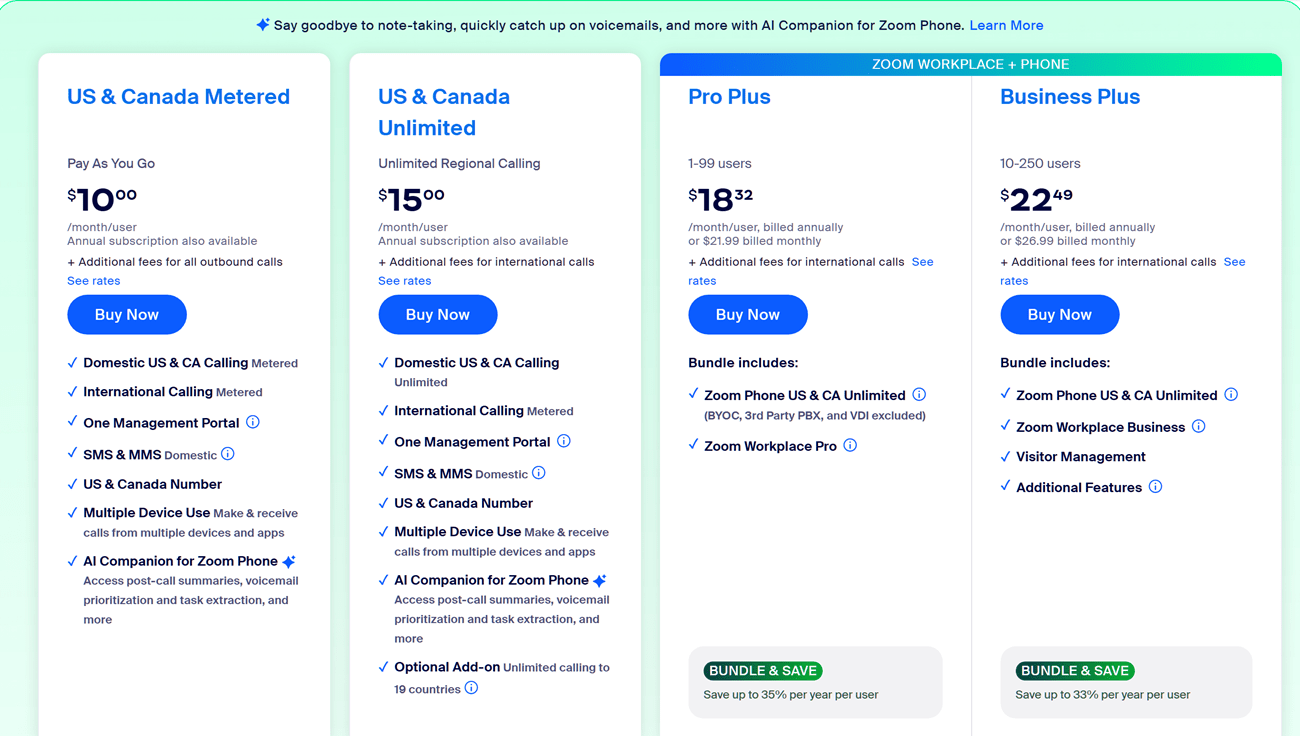 Zoom's four pricing plans. 