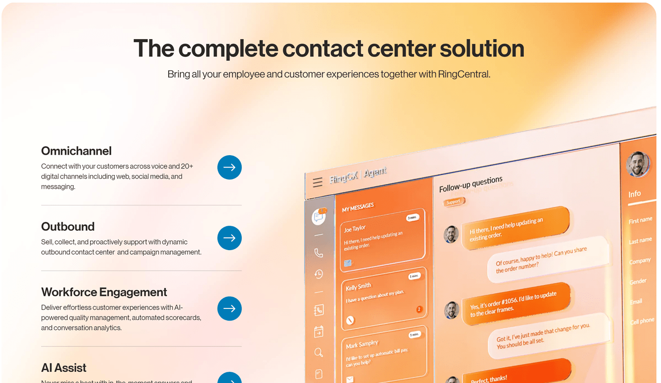 Mockup of Ringcentral's call center software.