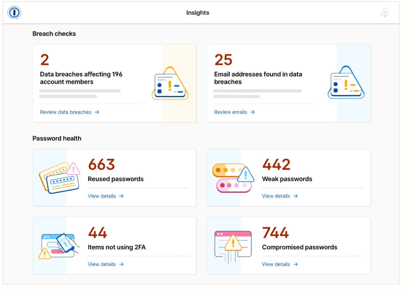 Screenshot of 1password Breach Checks.