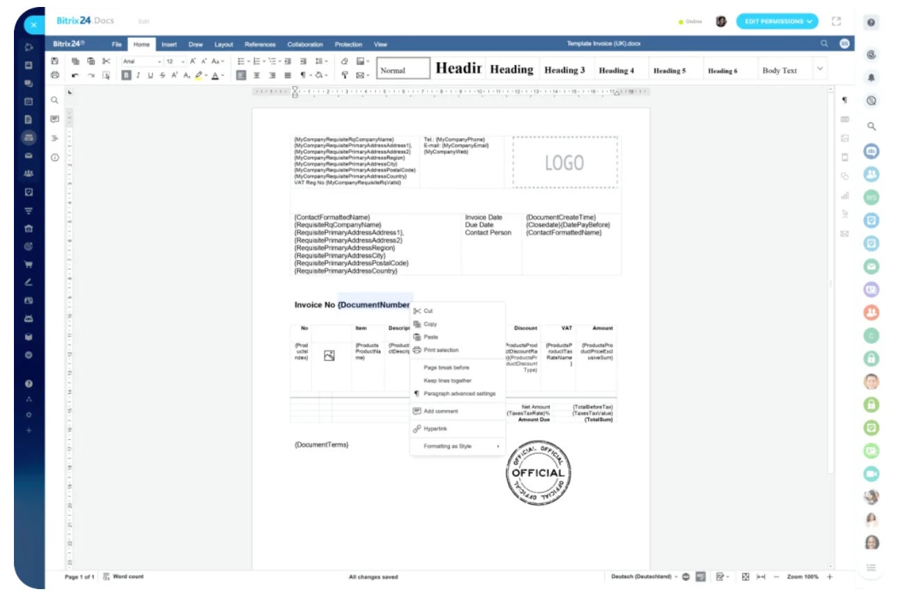 Bitrix24 Online Documentation Feature.