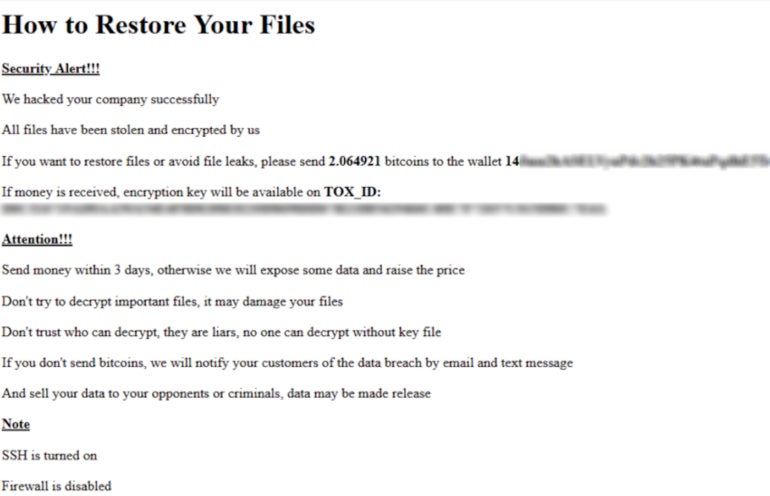 Ransom Note Left on a Targeted Device.