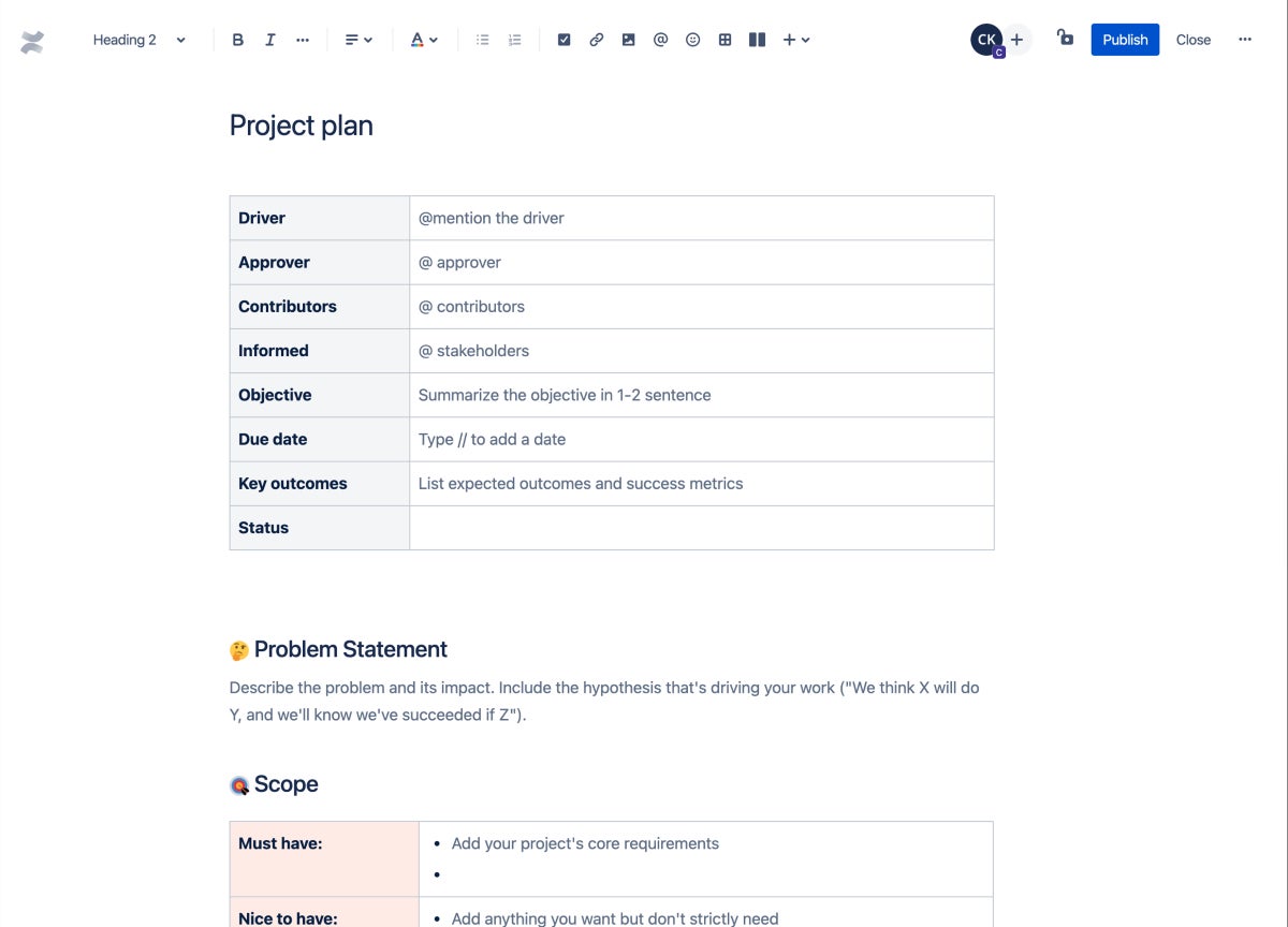 a Project Management Template in Confluence.