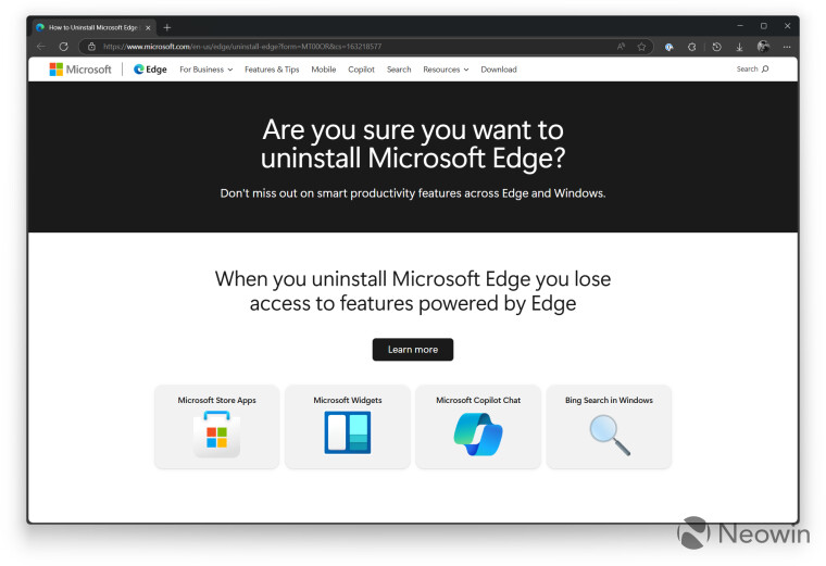 Microsofts guide about uninstalling Edge