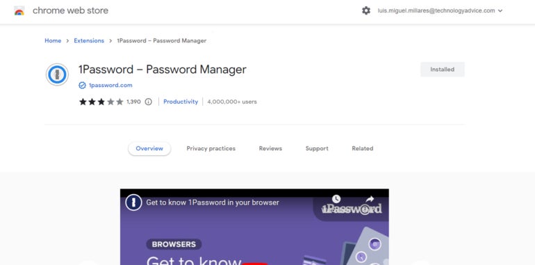 1Password Chrome extension.