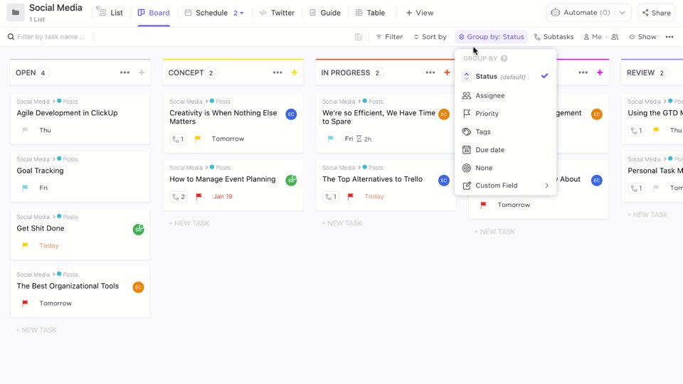 Kanban View in Clickup.