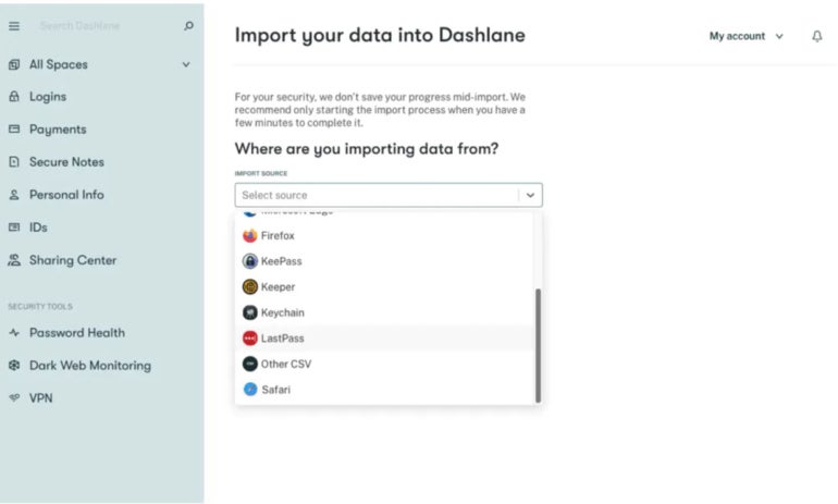 Dashlane Import Password Feature.