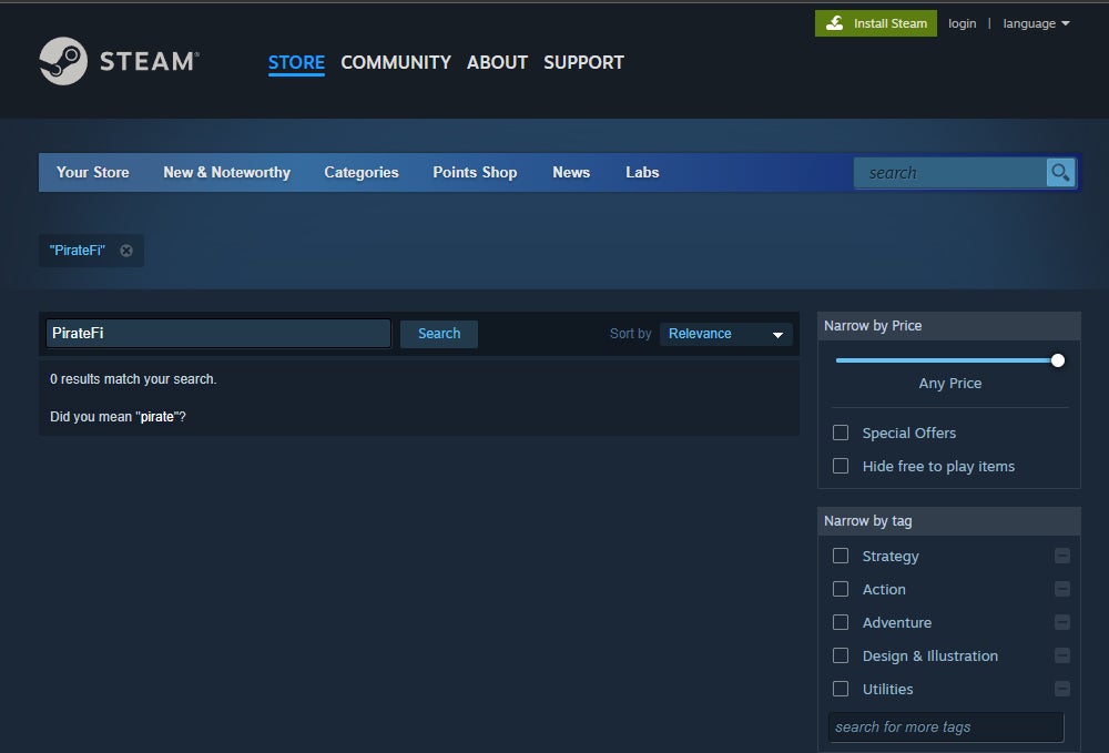 Steam Store Interface.