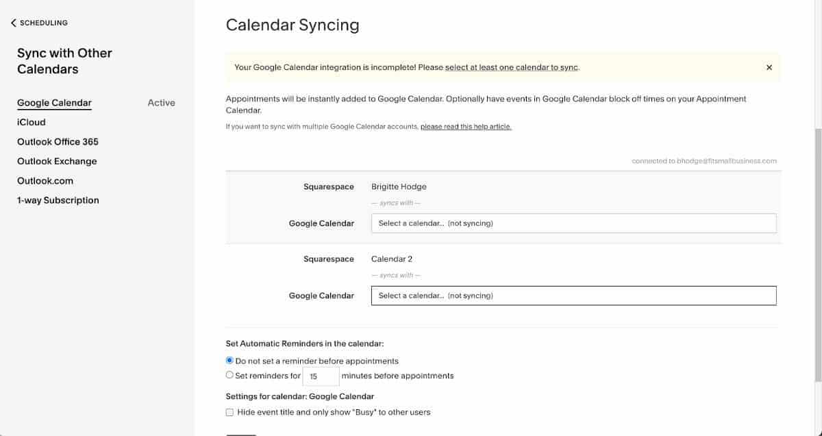 This is an Example of How Calendar Syncing Works on Squarespace Scheduling.