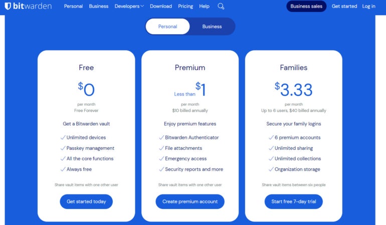 Bitwarden Personal Subscriptions.