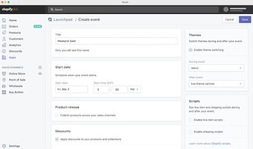 How to Schedule Event Promotions from the Shopify Dashboard Using the Launchpad App.