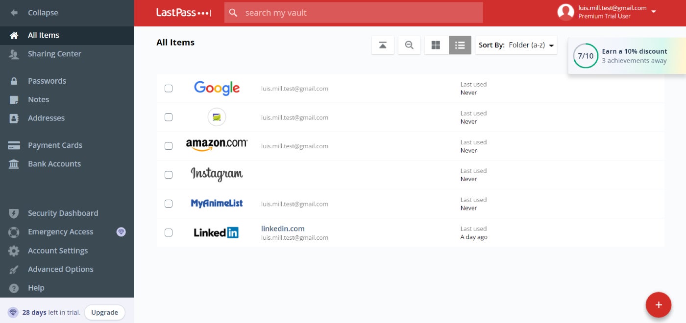 Lastpass User Interface.