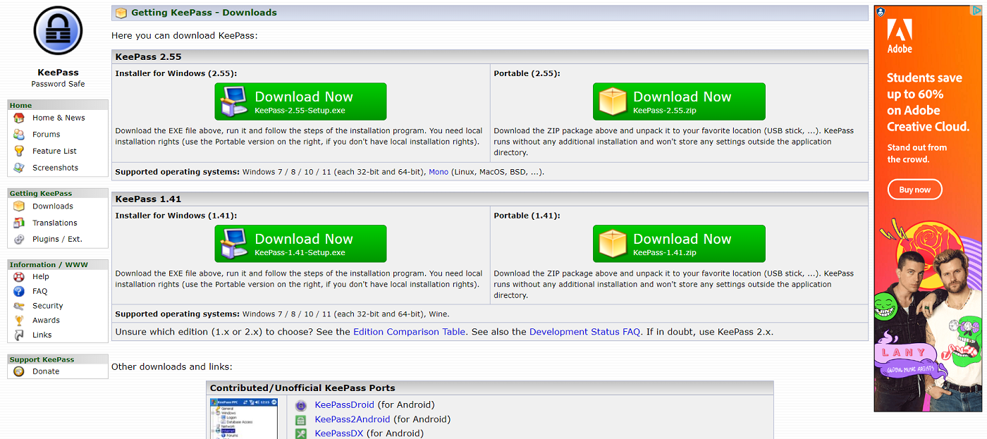 Keepass Download Page.